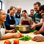 **Image Prompt:** A diverse group of people participating in a cooking workshop at a community center in Amsterdam. Focus on the interaction, smiles, and fresh ingredients being used. Depict a sense of community and learning about healthy eating.